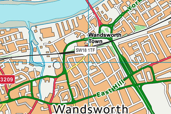 SW18 1TF map - OS VectorMap District (Ordnance Survey)