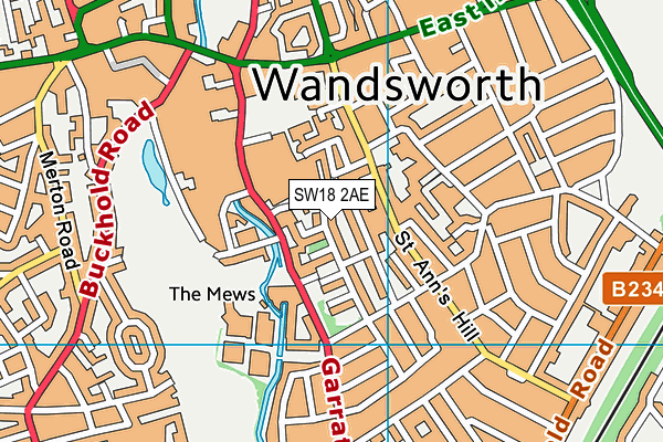 SW18 2AE map - OS VectorMap District (Ordnance Survey)