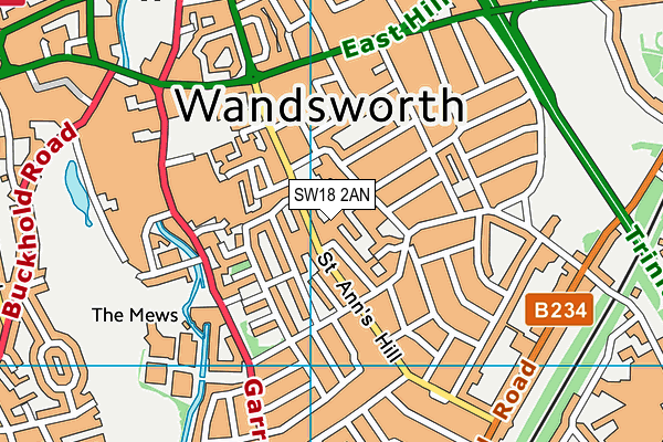 SW18 2AN map - OS VectorMap District (Ordnance Survey)