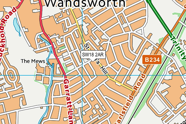 SW18 2AR map - OS VectorMap District (Ordnance Survey)