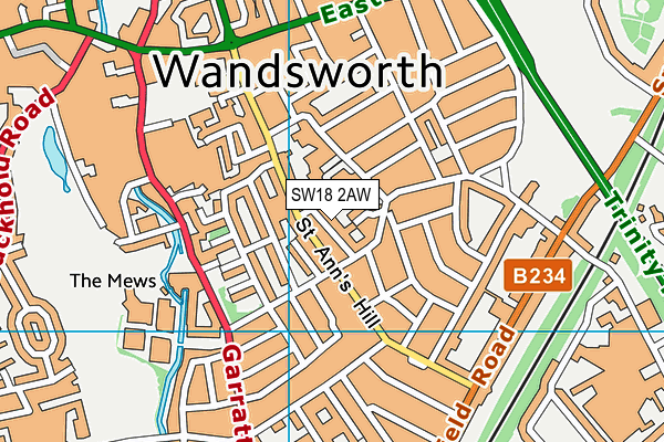 SW18 2AW map - OS VectorMap District (Ordnance Survey)