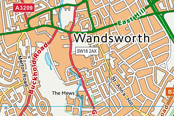 SW18 2AX map - OS VectorMap District (Ordnance Survey)