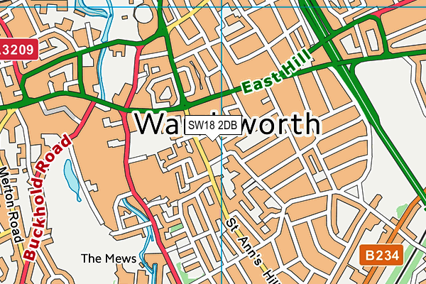 SW18 2DB map - OS VectorMap District (Ordnance Survey)