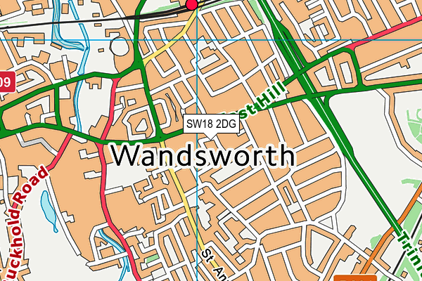 SW18 2DG map - OS VectorMap District (Ordnance Survey)