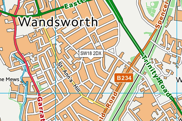 SW18 2DX map - OS VectorMap District (Ordnance Survey)