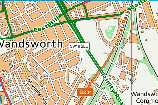 SW18 2EE map - OS VectorMap District (Ordnance Survey)