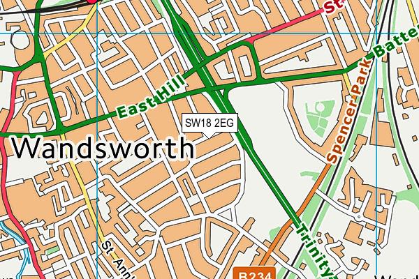 SW18 2EG map - OS VectorMap District (Ordnance Survey)