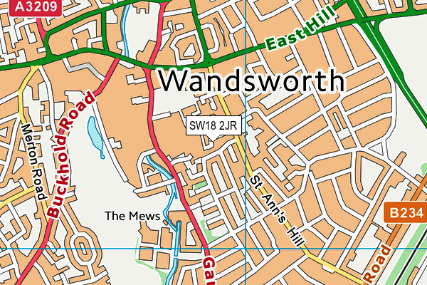 SW18 2JR map - OS VectorMap District (Ordnance Survey)