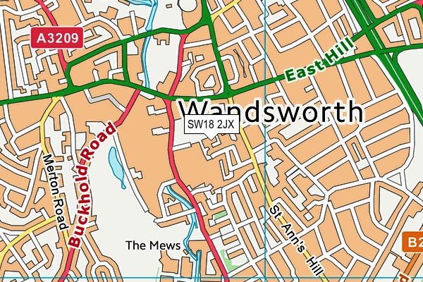 SW18 2JX map - OS VectorMap District (Ordnance Survey)