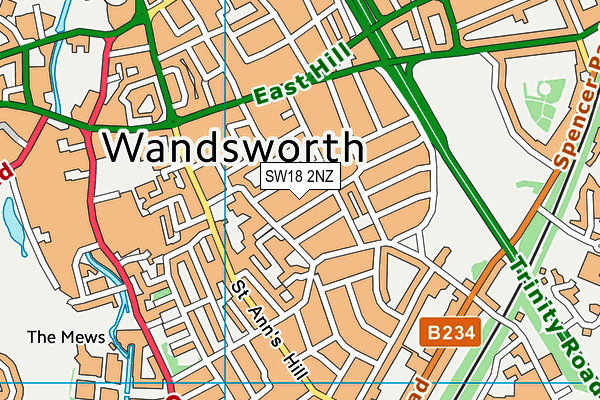 SW18 2NZ map - OS VectorMap District (Ordnance Survey)