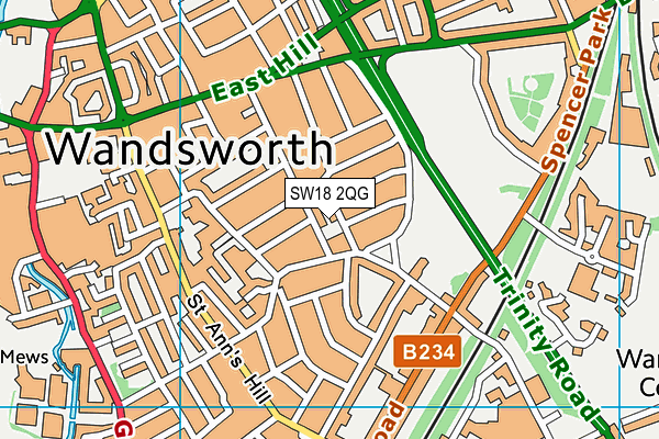 SW18 2QG map - OS VectorMap District (Ordnance Survey)