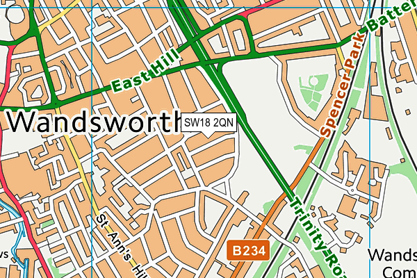 SW18 2QN map - OS VectorMap District (Ordnance Survey)