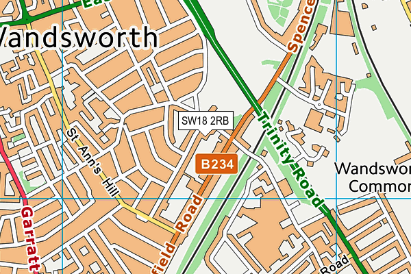 SW18 2RB map - OS VectorMap District (Ordnance Survey)