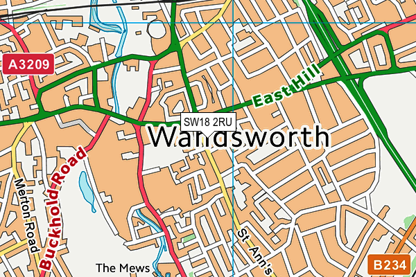 SW18 2RU map - OS VectorMap District (Ordnance Survey)