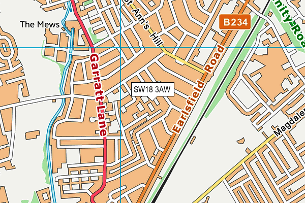 SW18 3AW map - OS VectorMap District (Ordnance Survey)