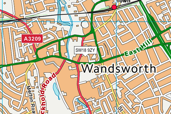 SW18 9ZY map - OS VectorMap District (Ordnance Survey)