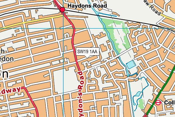 SW19 1AA map - OS VectorMap District (Ordnance Survey)