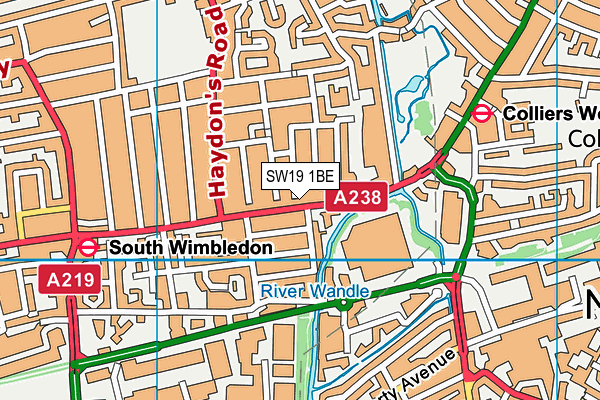 SW19 1BE map - OS VectorMap District (Ordnance Survey)