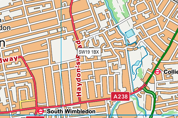 SW19 1BX map - OS VectorMap District (Ordnance Survey)