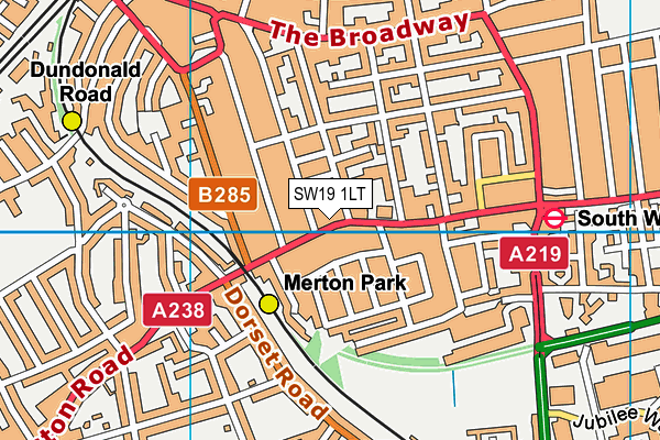 SW19 1LT map - OS VectorMap District (Ordnance Survey)