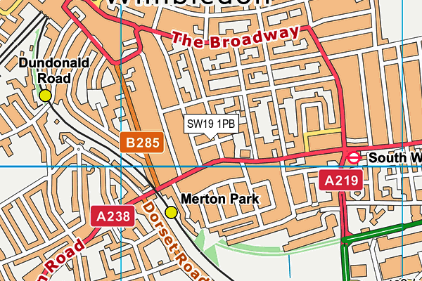 SW19 1PB map - OS VectorMap District (Ordnance Survey)