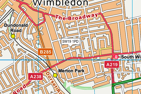 SW19 1PD map - OS VectorMap District (Ordnance Survey)