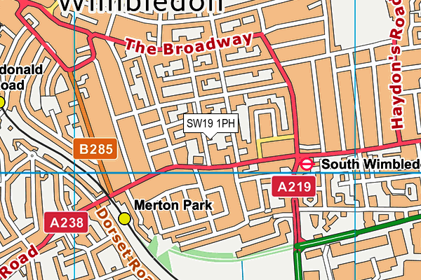 SW19 1PH map - OS VectorMap District (Ordnance Survey)