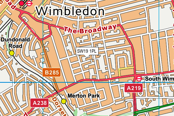 SW19 1PL map - OS VectorMap District (Ordnance Survey)