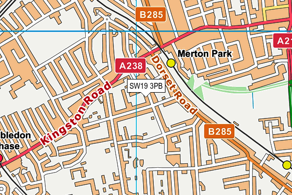 SW19 3PB map - OS VectorMap District (Ordnance Survey)