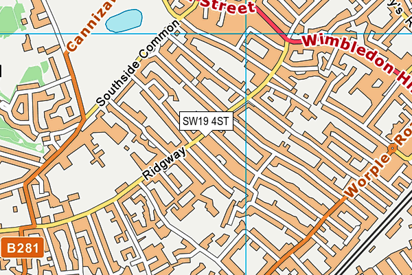 SW19 4ST map - OS VectorMap District (Ordnance Survey)