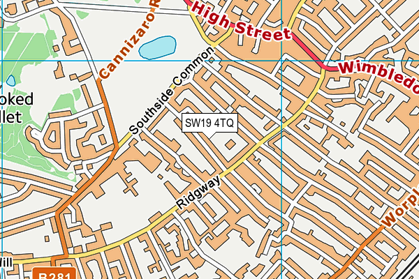 SW19 4TQ map - OS VectorMap District (Ordnance Survey)