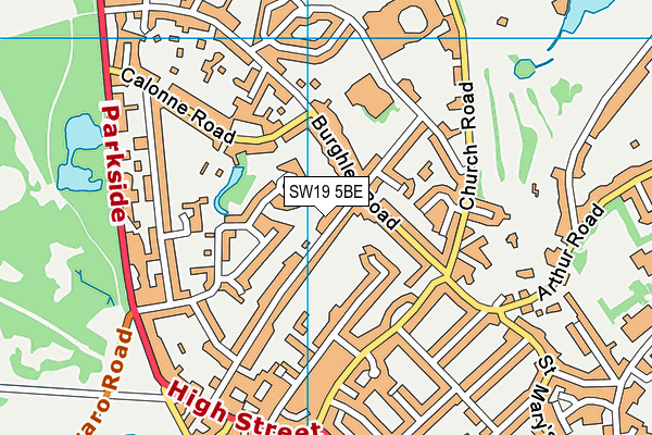 SW19 5BE map - OS VectorMap District (Ordnance Survey)