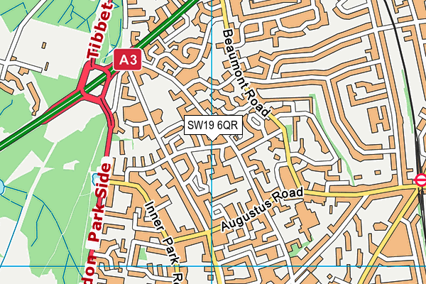 SW19 6QR map - OS VectorMap District (Ordnance Survey)