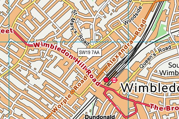 SW19 7AA map - OS VectorMap District (Ordnance Survey)