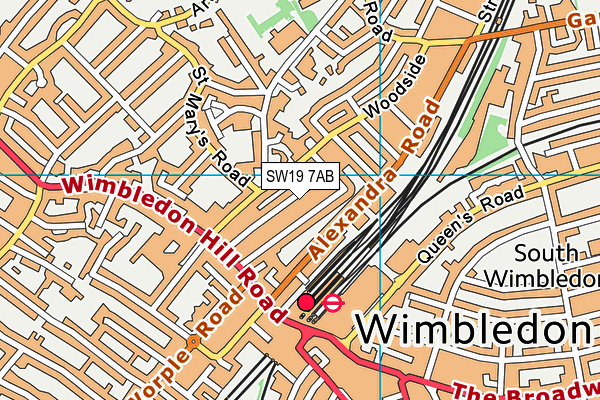 SW19 7AB map - OS VectorMap District (Ordnance Survey)