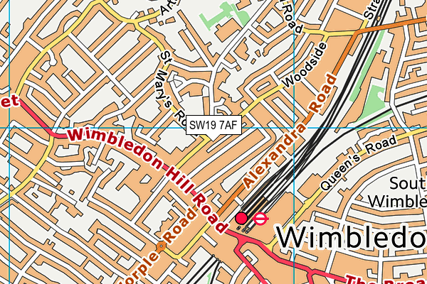 SW19 7AF map - OS VectorMap District (Ordnance Survey)