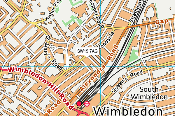 SW19 7AG map - OS VectorMap District (Ordnance Survey)