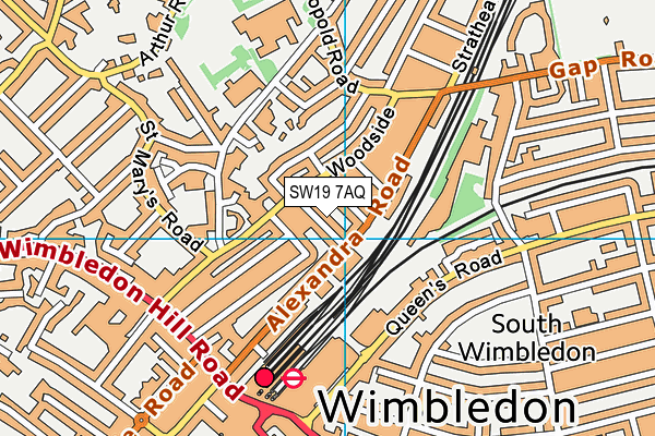 SW19 7AQ map - OS VectorMap District (Ordnance Survey)