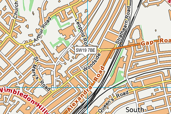 SW19 7BE map - OS VectorMap District (Ordnance Survey)