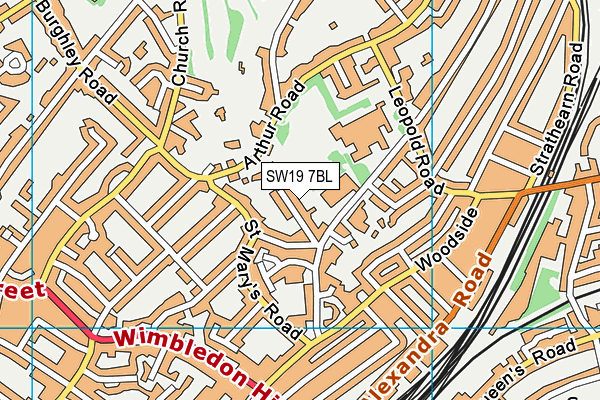 SW19 7BL map - OS VectorMap District (Ordnance Survey)