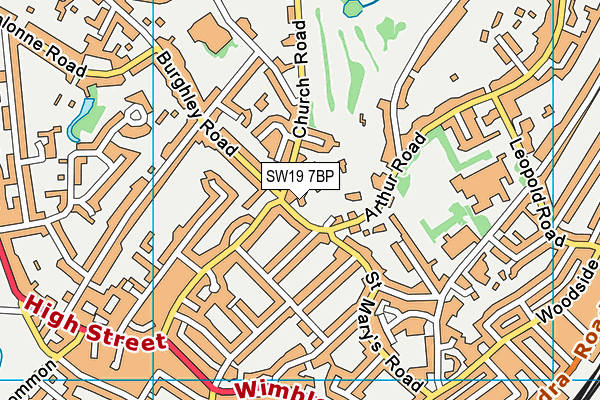 SW19 7BP map - OS VectorMap District (Ordnance Survey)