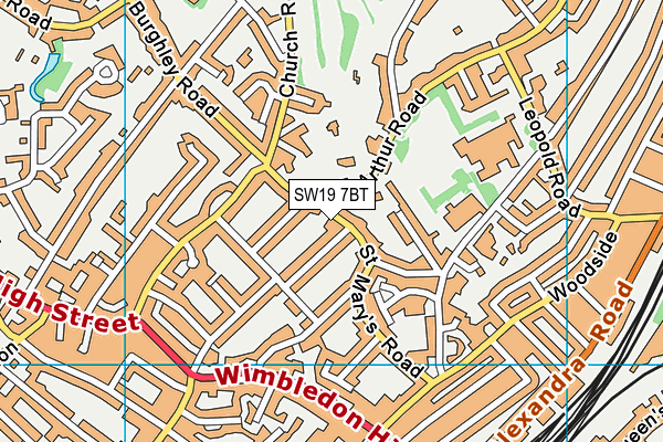 SW19 7BT map - OS VectorMap District (Ordnance Survey)