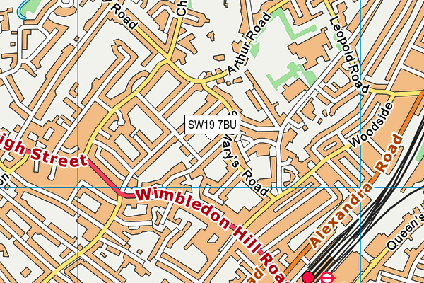 SW19 7BU map - OS VectorMap District (Ordnance Survey)