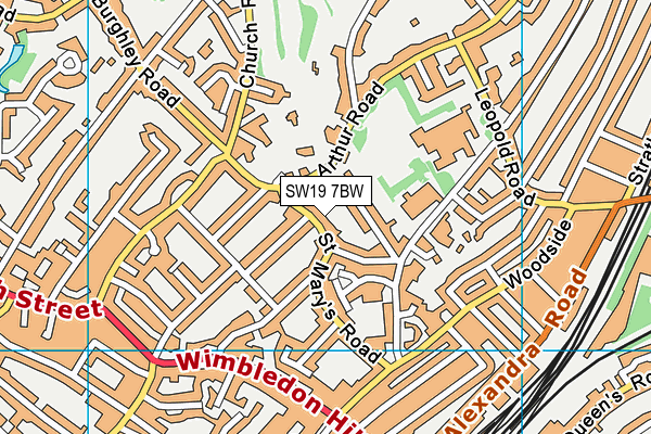 SW19 7BW map - OS VectorMap District (Ordnance Survey)