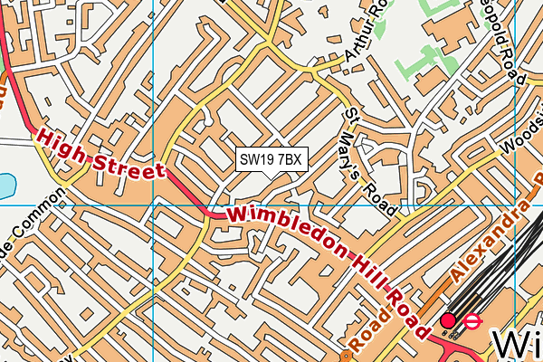SW19 7BX map - OS VectorMap District (Ordnance Survey)