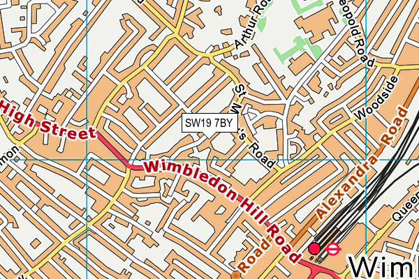 SW19 7BY map - OS VectorMap District (Ordnance Survey)