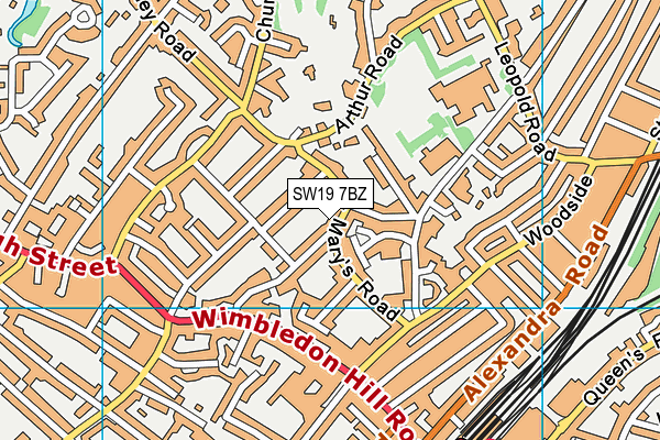SW19 7BZ map - OS VectorMap District (Ordnance Survey)