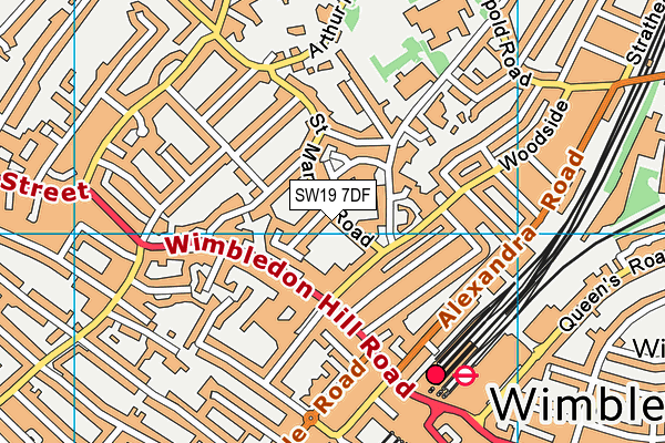 SW19 7DF map - OS VectorMap District (Ordnance Survey)