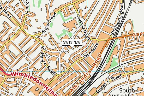 SW19 7EW map - OS VectorMap District (Ordnance Survey)