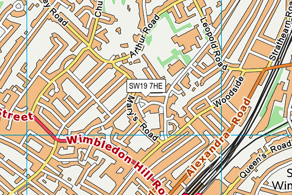 SW19 7HE map - OS VectorMap District (Ordnance Survey)